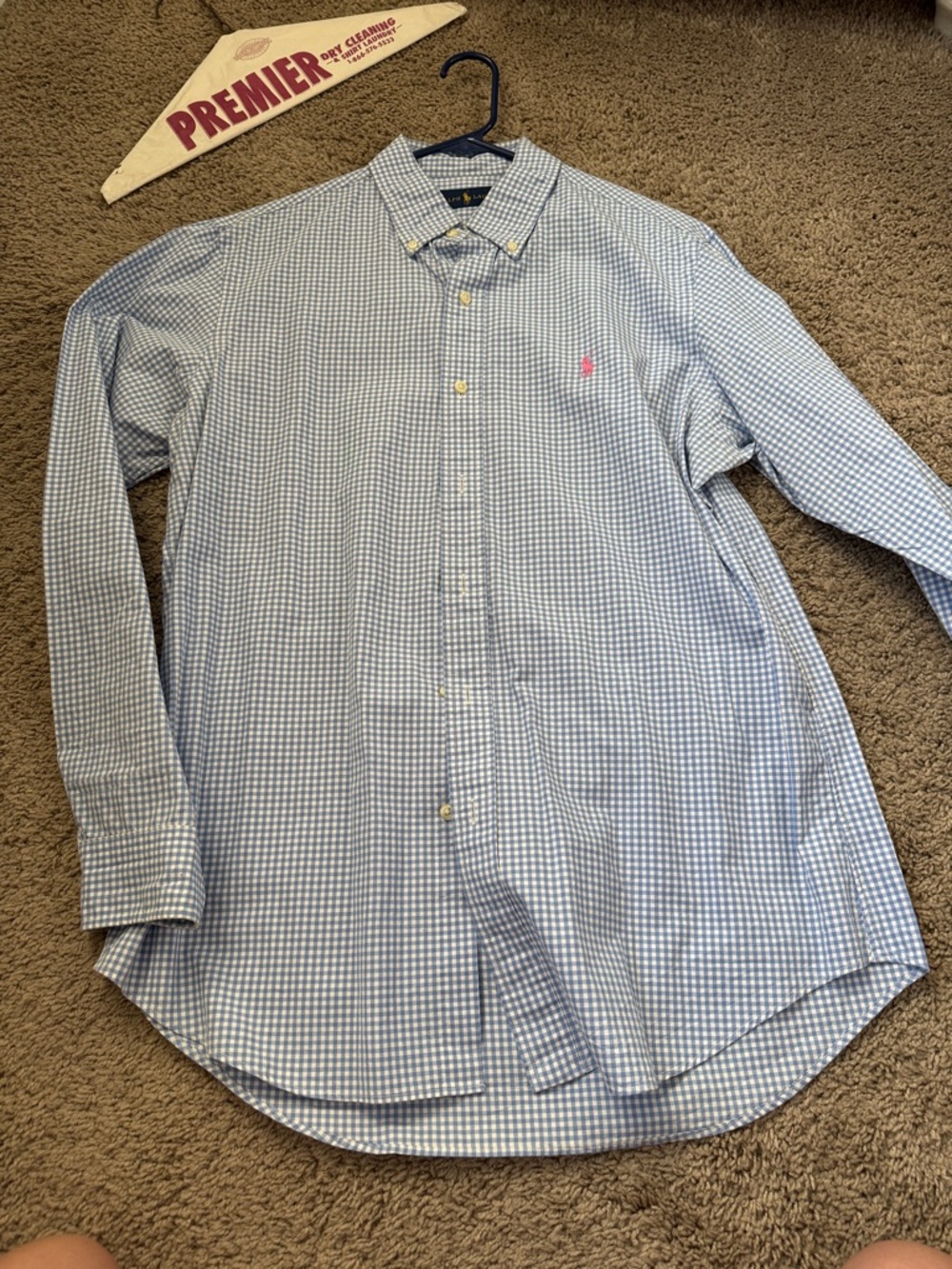 Ralph Lauren Light Blue & White Gingham Button-Down Shirt